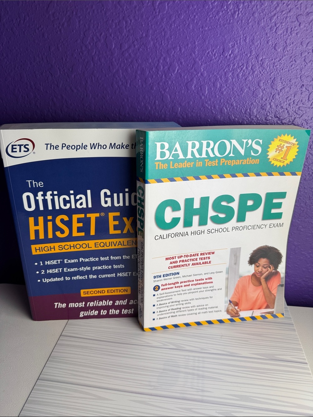 High School Equivalency Test Prep Bundle HiSET CHSPE Barrons ETS Lot of 2 Books